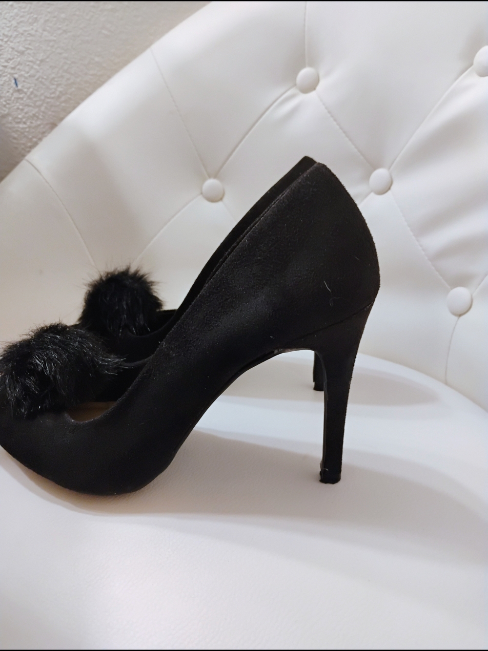 New York & Company Black Faux-Fur Trim High Heel Pumps